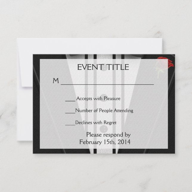 Tuxedo with Bow Tie Monogram RSVP Card (Front)