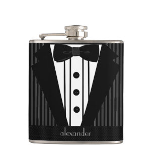 Tuxedo With Personalized Name Hip Flask