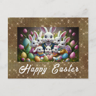*~* TV1 Happy EasterBunny  Flowers Eggs Postcard