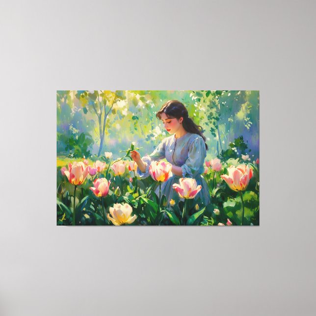 *~* TV2 Garden Tulips Girl Stretched Canvas Print (Front)