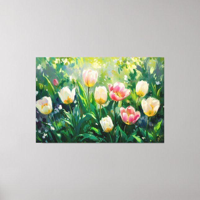 *~*  TV2 Red White Tulips Stretched Canvas Print (Front)