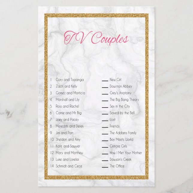 TV Couple Matching Marble and Gold Bridal Shower (Front)
