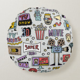TV Shows, Series and Movies Funny Doodle vintage s Round Pillow