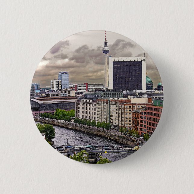 Tv Tower (Fernsehturm), Berlin, Panoramic(tv11pst) 2 Inch Round Button (Front)