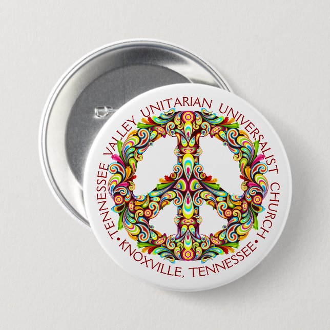 TVUUC, Beautiful Peace Symbol 3 Inch Round Button (Front & Back)