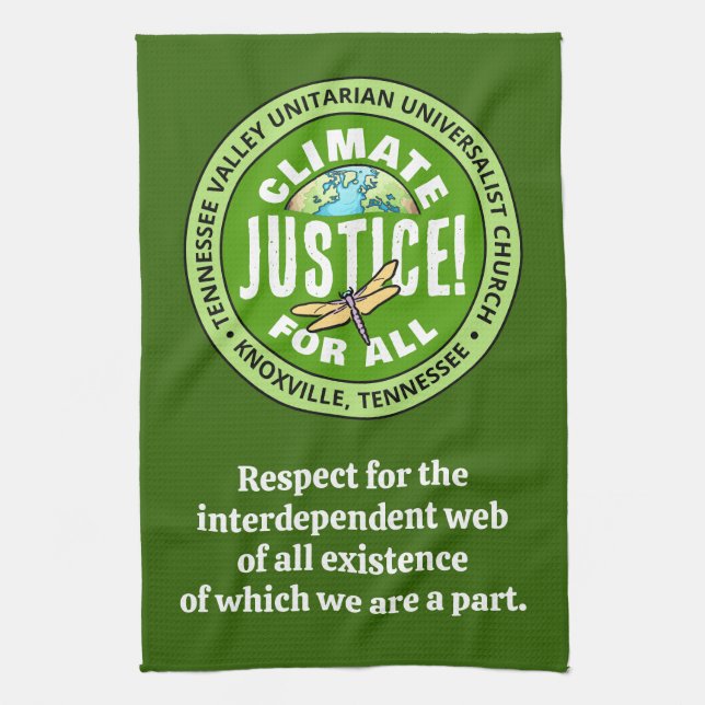 TVUUC Climate Justice! For All Kitchen Towel (Vertical)