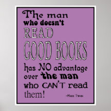 Twain's Read Good Books Citation Poster en violet