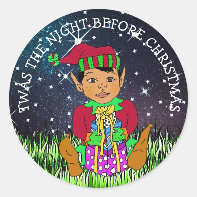 Twas the Night Before Christmas Elf Classic Round Sticker (Front)