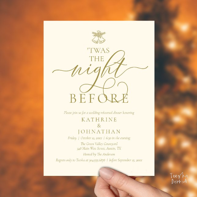 'Twas The Night Before Classy Rehearsal Dinner Invitation ('Twas The Night Before Classy Rehearsal Dinner Invitation Card in Retro Yellow Gold)