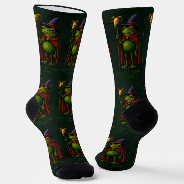 T'was The 'Tism M'Lord Frog Meme Autism Awareness Socks (Angled)