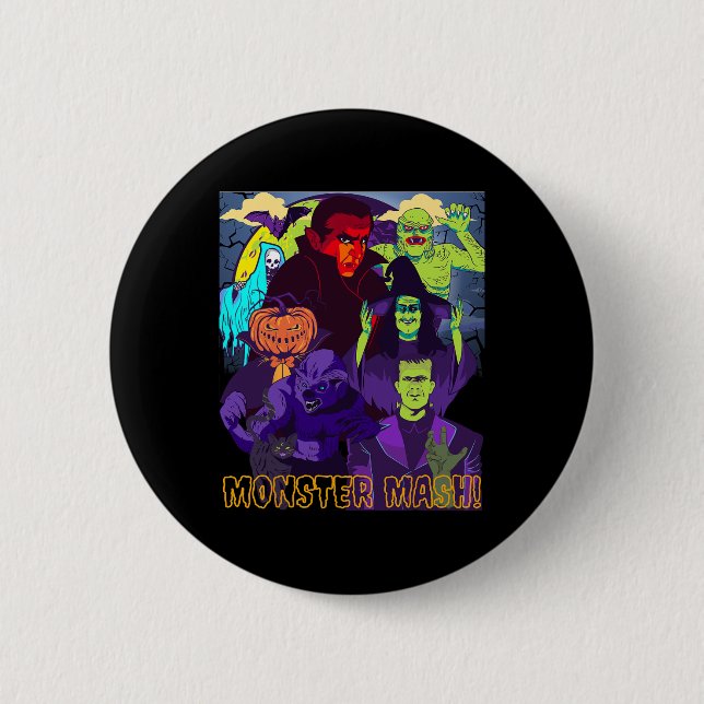 Twear Tee's Monster Mash Halloween Costume Fun Mon 2 Inch Round Button (Front)