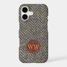 Tweed à chevrons et monogramme en cuir