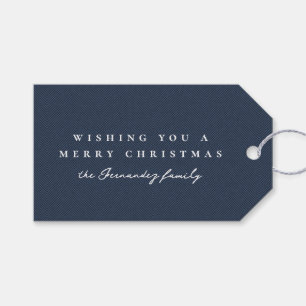 Tweed effect Christmas holiday classic navy Gift Tags