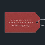 Tweed effect red Christmas holiday personalized Gift Tags<br><div class="desc">With its classic and festive tweed herringbone effect background, this red personalized gift tag is the perfect touch to all your Christmas presents. Write a custom message, sign it with your name and leave the back blank to write in the recipient. This simple holiday gift tag features a warm and...</div>