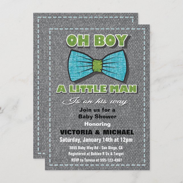Tweed Little Man Baby Shower Invitations (Devant / Derrière)