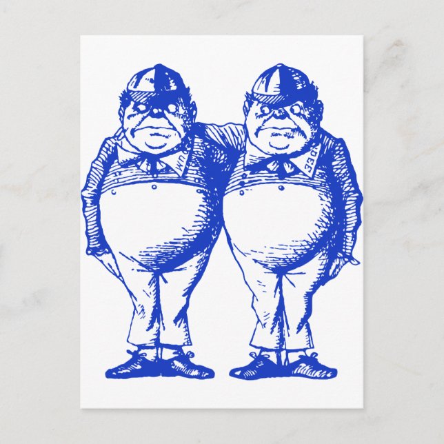 Tweedle Dee and Tweedle Dum Inked Blue Postcard (Front)