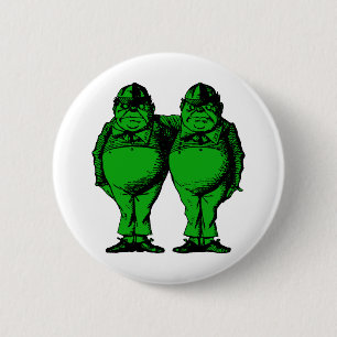 Tweedle Dee and Tweedle Dum Inked Green Fill 2 Inch Round Button