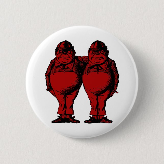 Tweedle Dee and Tweedle Dum Inked Red Fill 2 Inch Round Button (Front)