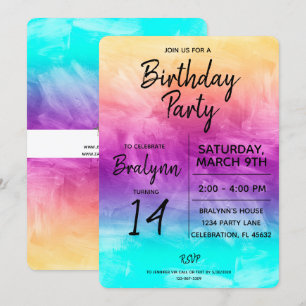 Tween Girl Birthday Party Watercolor Design Invitation