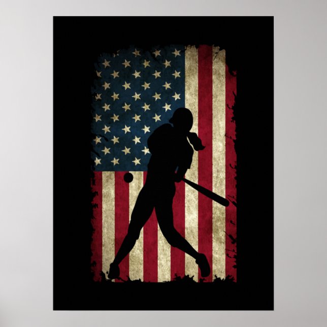 Tween Girls Softball Stuff USA Flag Poster (Front)