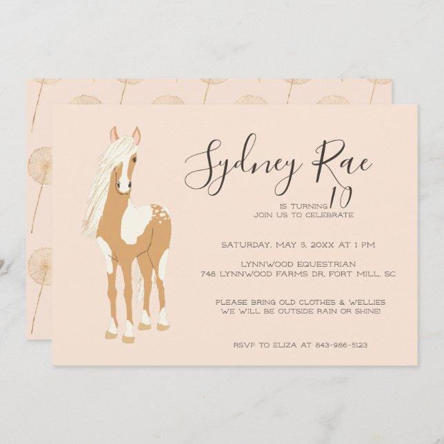 Tween Horseback Riding Party Invitation (Front/Back)