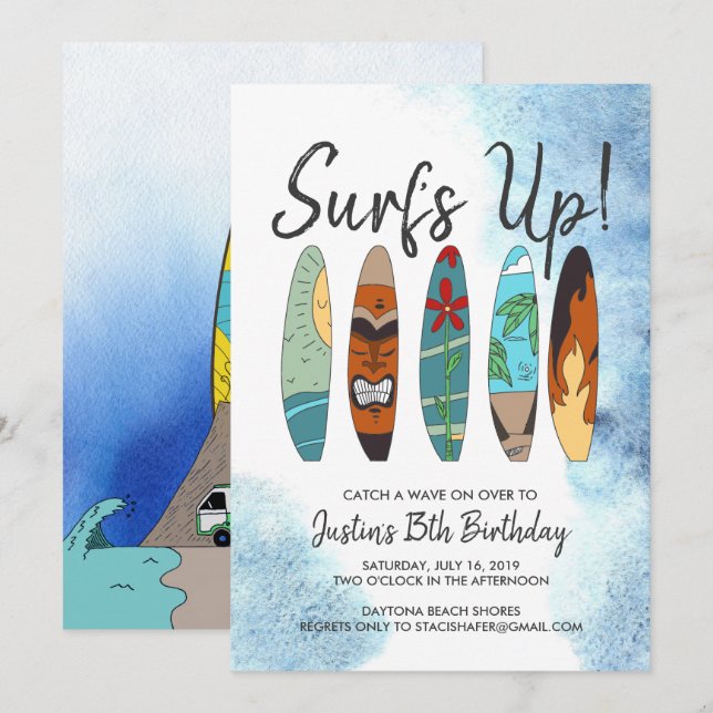 Tween Surfing Party Invitation (Front/Back)