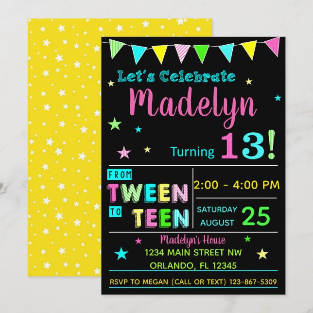Tween to Teen 13th Birthday Invitation I Teenager (Front/Back)