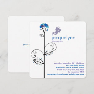 Tweet Bird Blue Bloom Dots Tree Chic Baby Shower Invitation