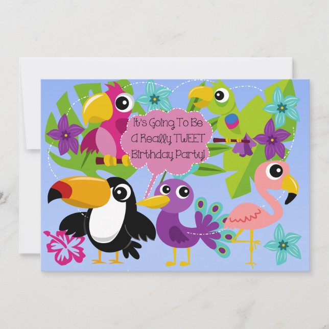 Tweet Oiseaux tropicaux Invitation d'anniversaire (Devant)