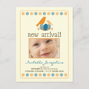 Tweet Tweet Baby Announcement Postcard (orange)
