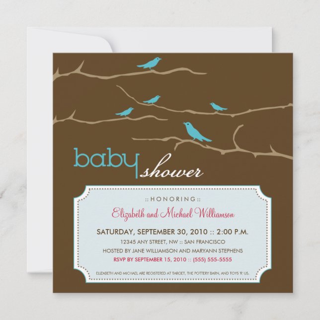 Tweet! Tweet! Baby Shower Invitation (aqua) (Front)
