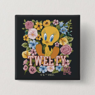 TWEETY™ Floral Embroidery Graphic 2 Inch Square Button