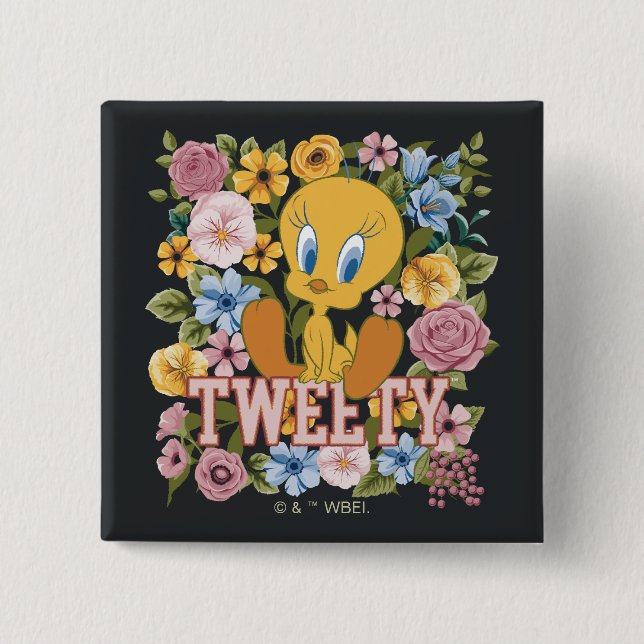 TWEETY™ Floral Embroidery Graphic 2 Inch Square Button (Front)
