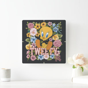 TWEETY™ Floral Embroidery Graphic Square Wall Clock
