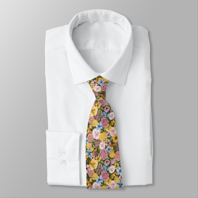 TWEETY™ Floral Embroidery Pattern Tie (Tied)