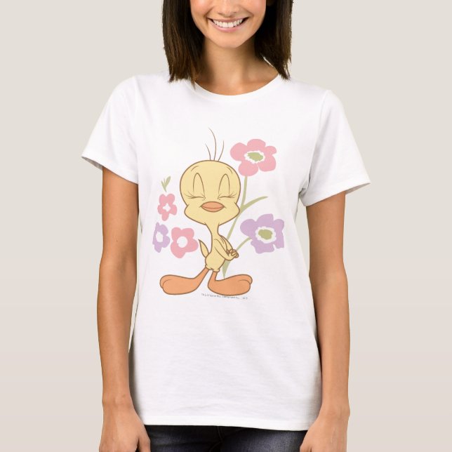 Tweety Pink Purple Flowers T-Shirt (Front)