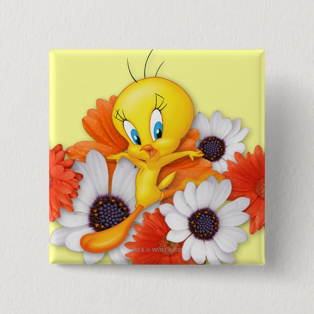 TWEETY™ With Daisies 2 Inch Square Button (Front)