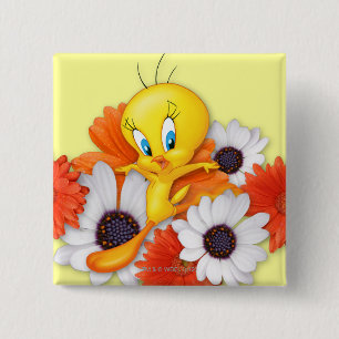 Tweety With Daisies 2 Inch Square Button