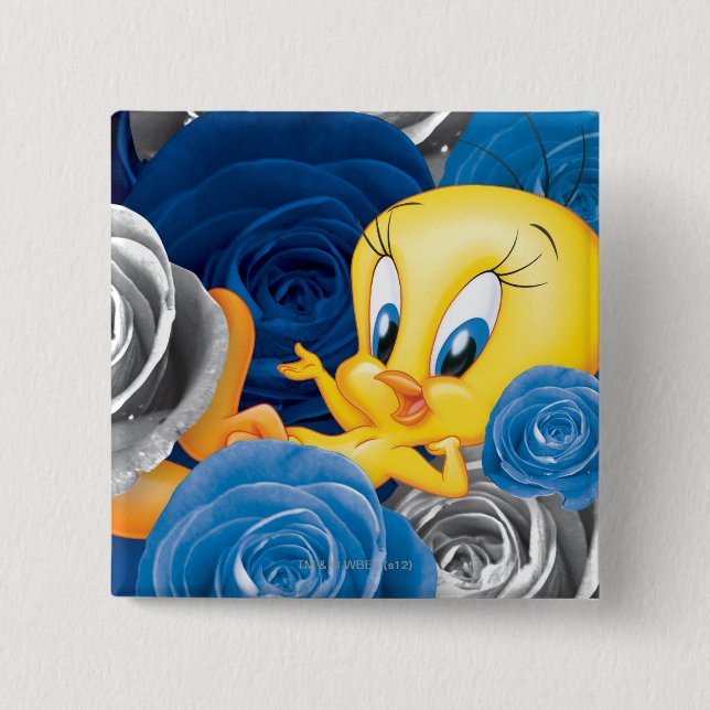 TWEETY™ With Roses 2 Inch Square Button (Front)