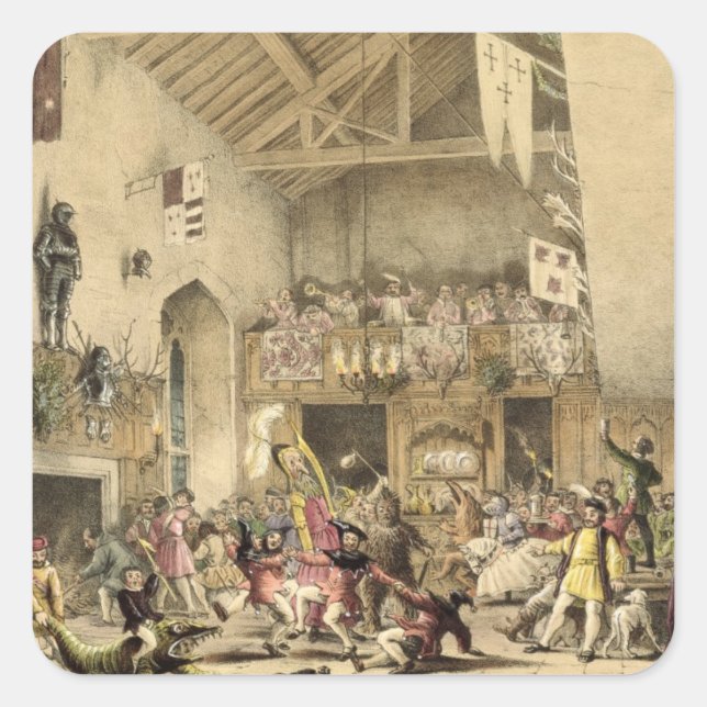 Twelfth Night Revels in the Great Hall, Haddon Hal Square Sticker (Front)