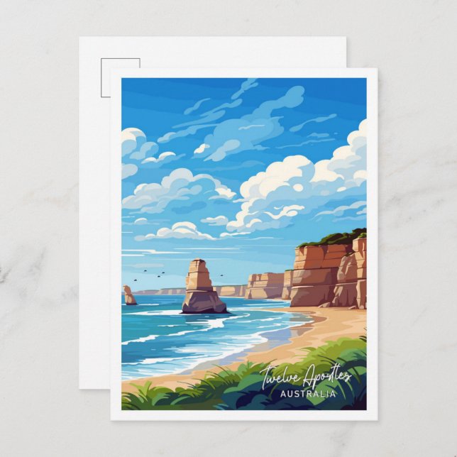Twelve Apostles Australia Art Travel illustration Postcard (Front/Back)
