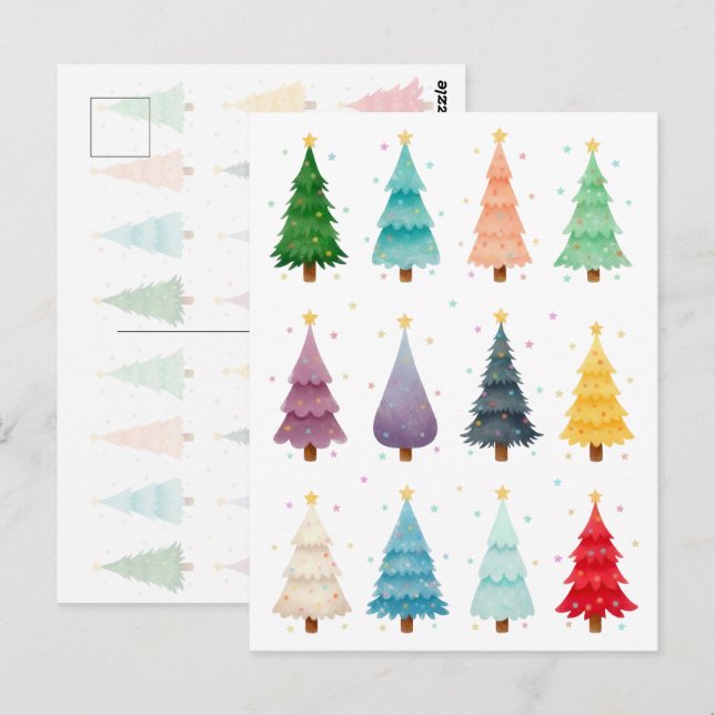 Twelve Christmas Trees: Colorful Holiday Print Postcard (Front/Back)