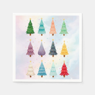 Twelve Christmas Trees: Watercolor Holiday Print Napkin