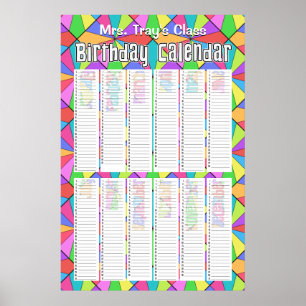 Twelve Colours Custom Perpetual Birthday Calendar Poster
