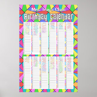 Twelve Colours Custom Perpetual Birthday Calendar Poster