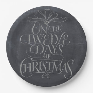 Twelve Days of Christmas Chalkboard Calligraphy Paper Plate
