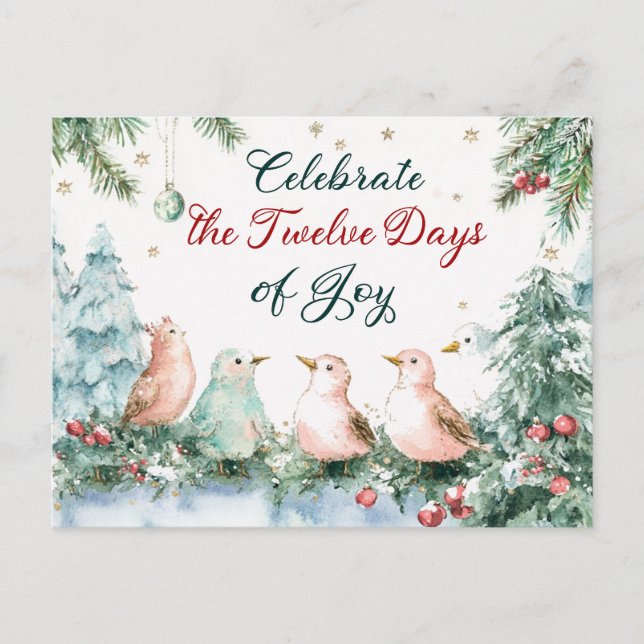 Twelve Days of Christmas Poster Holiday Postcard (Front)