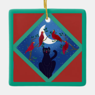 Twelve Days Of Christmas with Cat 4th Day Ceramic Ceramic Ornament