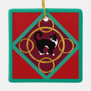 Twelve Days Of Christmas with Cat 5th Day Ceramic Ornament