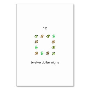 Twelve Dollar Signs Number Flashcards Table Number